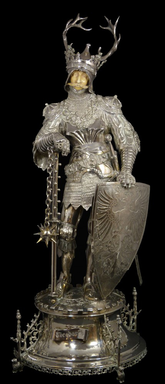Magnificent German-made Hanau silver and ivory Theodorich figure (est. $30,000-$40,000). Image courtesy of Elite Decorative Arts.