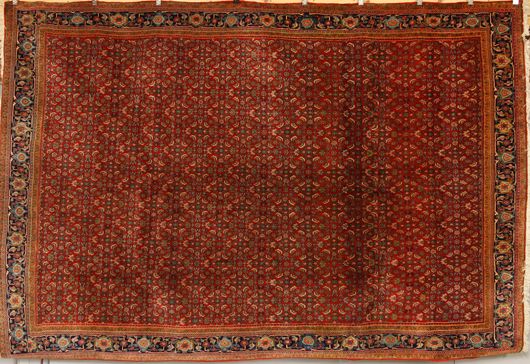 Bijar rug, 8 feet x 11 feet x 4 inches. Estimate: $4,000-$6,000. Image courtesy of Kaminski Auctions.