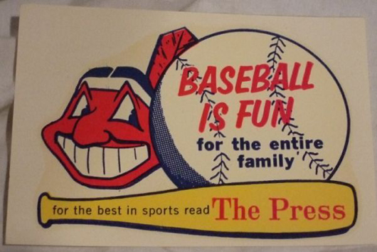 'Chief Wahoo' has been the Cleveland Indians mascot for many years. This decal advertising the 'Cleveland Press' newspaper dates to the 1950s. Image courtesy of LiveAuctioneers.com Archive and Homesteat Auctions.