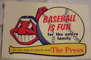 'Chief Wahoo' has been the Cleveland Indians mascot for many years. This decal advertising the 'Cleveland Press' newspaper dates to the 1950s. Image courtesy of LiveAuctioneers.com Archive and Homestead Auctions.