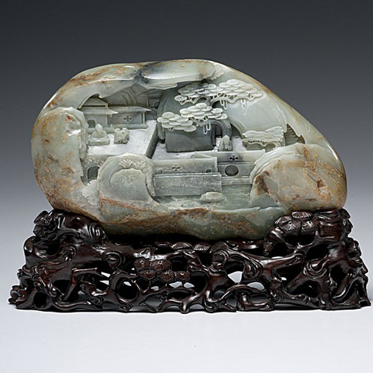 Large jade boulder. Estimate $10,000-$12,000. Image courtesy of Cowan's Auctions Inc.