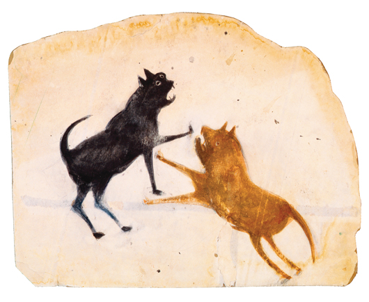 Bill Traylor, Untitled, circa 1939–1947, poster paint and pencil on cardboard,16½ x 21⅛ inches, High Museum of Art, T. Marshall Hahn Collection, 1997.116.