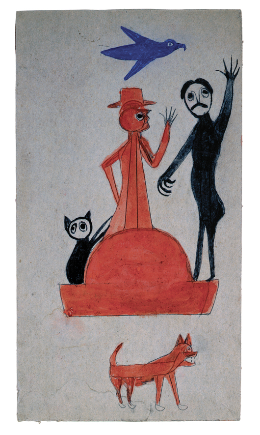 Bill Traylor, Untitled, circa 1939–1942, tempera and pencil on cardboard, 13⅜ x 7⅜ inches, High Museum of Art, Purchase with funds from Mrs. Lindsey Hopkins Jr., Edith G. and Philip A. Rhodes and the Members Guild, 1982.92. 