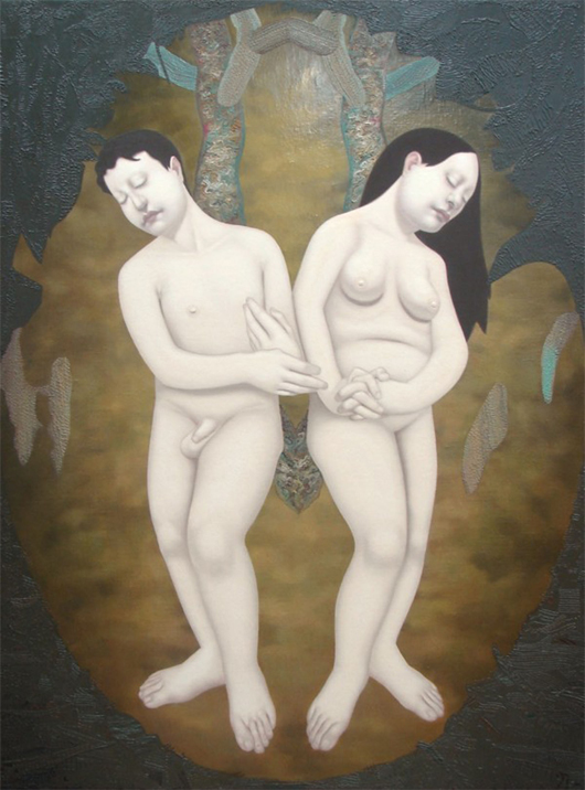 Haavard Homstvedt (Norwegian, b. 1976-), ‘Nudes (Double Step),’ 64 x 48 inches. Est. $4,000-$6,000. Clark’s Fine Art image.