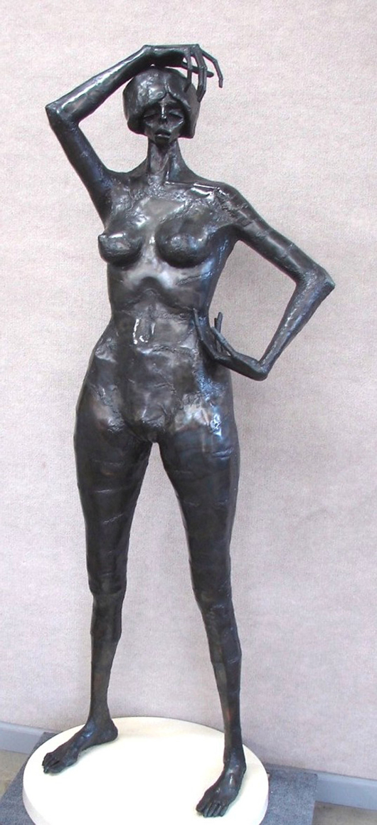 Gene Logan (Californian, 1922-1999), ‘Standing Nude Woman,’ welded metal sculpture, 70 inches tall inclusive of hydra-stone base. Est. 1,000-$2,000. Clark’s Fine Art image.