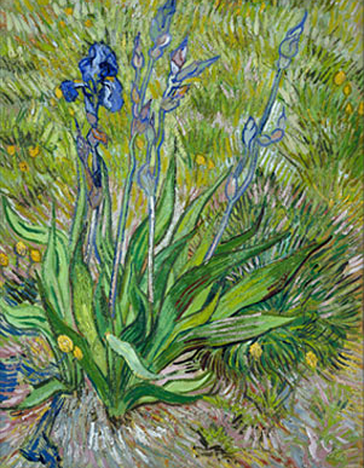 Iris, 1889. Vincent van Gogh, Dutch, 1853   1890. Oil on thinned cardboard, mounted on canvas, 24 1/2 x 19 inches (62.2 x 48.3 cm). National Gallery of Canada, Ottawa.