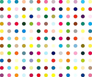 Damien Hirst (British, 1965-), spot painting titled 'LSD.' Fair use of copyrighted image per Section 107, United States Copyright Act of 1976.