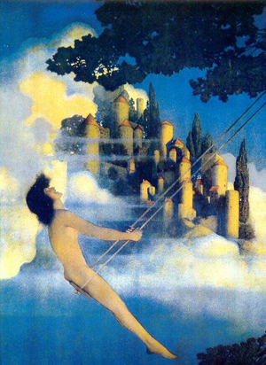 'The Dinky Bird' by Maxfield Parrish, an illustration from 'Poems of Childhood' by Eugene Field published in 1904, exemplifies Parrish blue. Image courtesy of Wikimedia Commons.