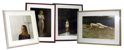 Five Andrew Wyeth collotype prints, all signed, brought between $655 and $1,012 each. Image courtesy of Gordon S. Converse & Co.   