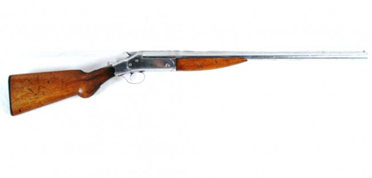 Machine Gun Kelly used this shotgun in the kidnapping of Charles F. Urschel in July 1933. It is a 12-gauge John W. Price model, which was a trade name for guns sold by Belknap Hardware Co. stores. Image courtesy of California Auctioneers.  
