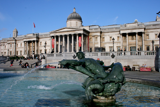 The National Gallery on Trafalgar Square in London. Photograph by Mike Peel. This file is licensed under the Creative Commons Attribution-Share Alike 2.5 Generic license. 