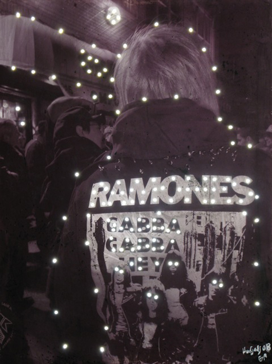 Bruno Hadjadj shot this CBGB visitor wearing a lighted Ramones jacket. Image courtesy of Clic Gallery.