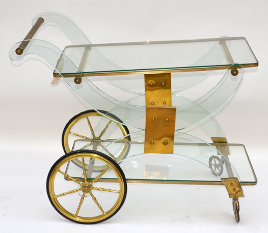 This Fontana Arte mid-century drinks cart (lot 213) is super-chic. Image courtesy of Roland Auction. 