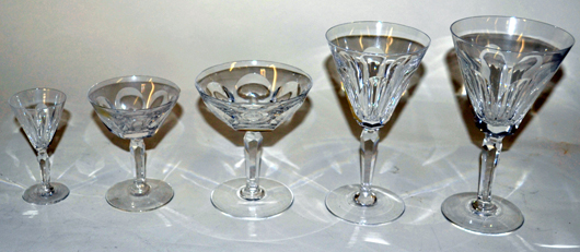 This extensive Waterford crystal stemware (lot 24) exudes classic elegance and quality, likely at a box store price. Image courtesy of Roland Auction.