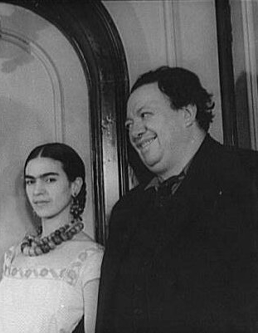 1932 photo of Frida Kahlo and her husband, the renowned Mexican muralist and artist Diego Rivera. Estate of Carl Van Vechten.