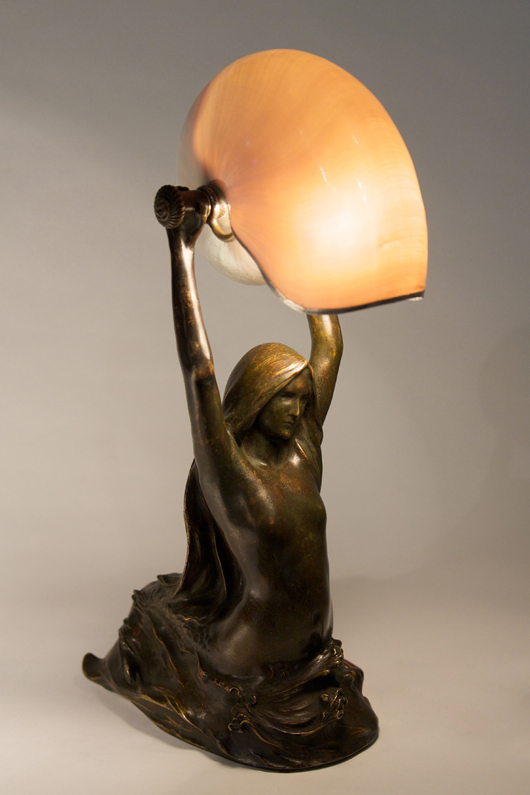 Tiffany Studios bronze 'Nautilus' desk lamp, modeled by Louis A. Gudebrod, American, early 20th century.  Estimate $20,000-$30,000. Image courtesy of Stefek's Auctioneers & Appraisers. 