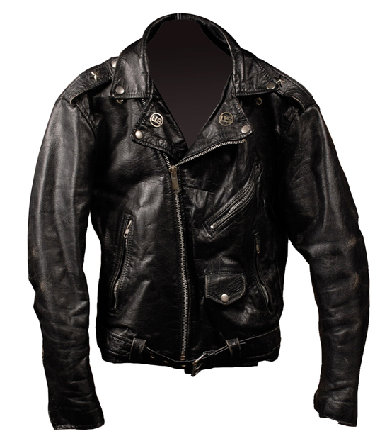 Black leather jacket purported to have been worn by Ramones drummer Marky Ramone. The jacket was withdrawn from auction. Image courtesy of RR Auction.