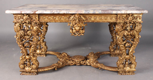 French belle epoque giltwood carved center table in the Regency taste, circa 1900, 31 inches high, 62 inches long, 32 inches deep. Estimate: $4,000-$6,000. Image courtesy of Kamelot Auction House.