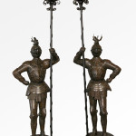 Pair of Continental bronzed iron torcheres, 87 inches high x 21 inches wide. Estimate: $2,000-$4,000. Image courtesy Kaminski Auctions.