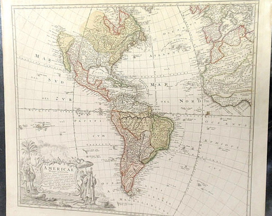  Early map of the Western Hemisphere, circa 1746. Image courtesy of Wiederseim Associates Inc.