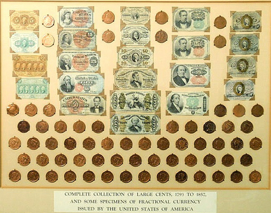 Framed 'Complete Collection of Large Cents, 1793 to 1857 and Some Specimens of Fractional Currency Issued by the United States of America.' Image courtesy of Wiederseim Associates Inc.