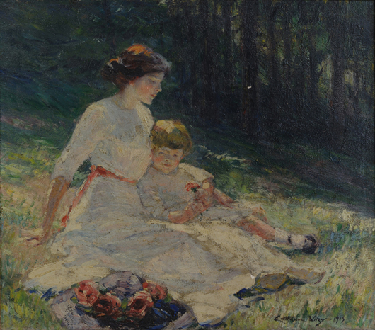 This oil on canvas of a mother and child, painted by Catherine Wiley in 1913 before her career-ending breakdown, sold to a museum for $107,880. The price was an auction record for a Tennessee female painter. Image courtesy of Case Antiques Auction.