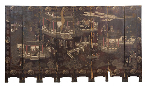 Frank Lloyd Wright acquired this Chinese eight-panel floor screen in the early 1900s. It has a $10,000-$20,000 estimate. Image courtesy of Leslie Hindman Auctioneers.
