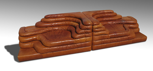 One of two pairs of Ubald Klug for Stendig Terrazza sectional leather sofas. Estimate: $3,000-$5,000. Image courtesy Burchard Galleries.
