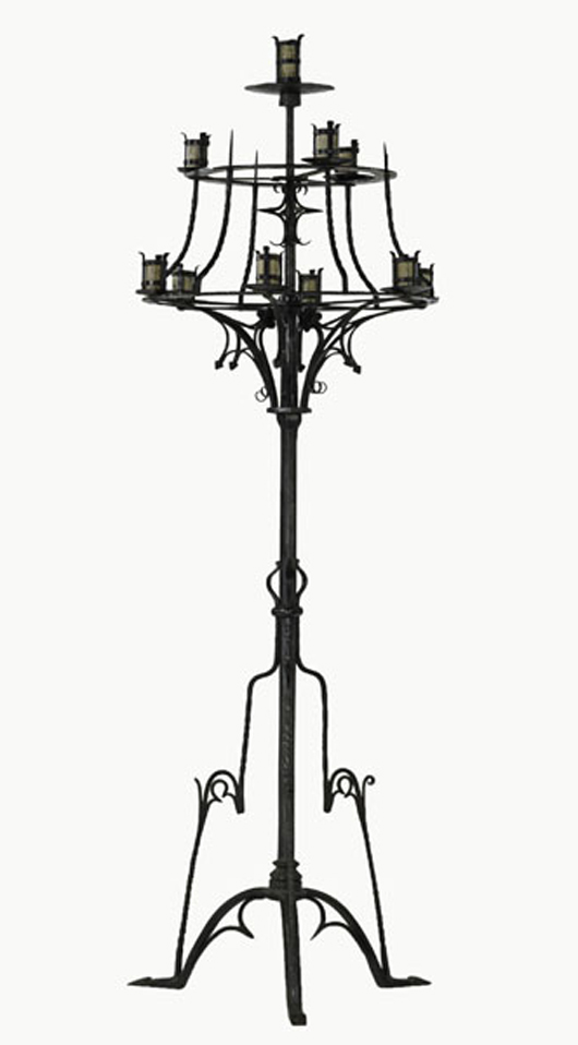 Samuel Yellin, massive wrought-iron candelabrum. Estimate: $18,000-$24,000. Image courtesy Rago Arts and Auction Center.