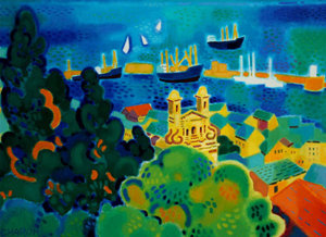Guy Charon (French b.1927), ‘Harbor Scene,’ oil on canvas. Estimate: $800-$1,200. Image courtesy Michaan’s Auctions.