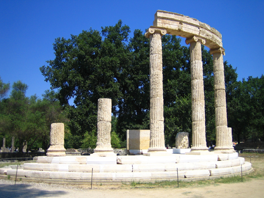 The ruins of the Phillippeion at Olympia, Greece. Image courtesy Wikimedia Commons.