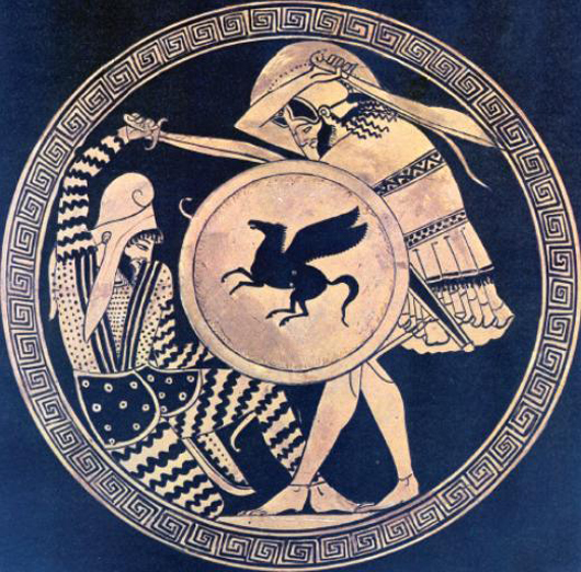 With no government funds to assist them, Greece's museums face a difficult task to protect national treasures like this 5th century B.C. kylix with a depiction of a Greek hoplite battling a Persian warrior. National Archaeological Museum of Athens. Public domain image in the USA.