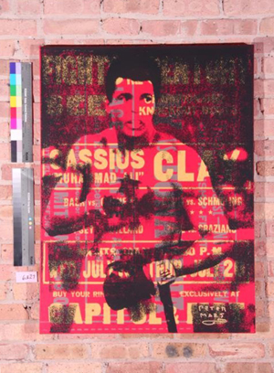 Original mixed media work depicting boxer Muhammad Ali by Peter Mars. Estimate: $7,900-$9,880. Image courtesy UniversalLive.