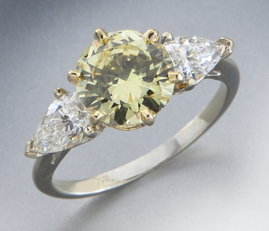 Fourteen-karat white and yellow gold and 1.95-carat fancy yellow diamond (GIA) ring. Estimate: $18,000-$24,000. Image courtesy Dallas Auction Gallery.   