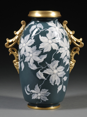 Pate-sur-pate is a delicate, time-consuming technique that continues to command aesthetic admiration and competitive bids from collectors. This Grainger Worcester vase with gilded handles, circa 1892, sold for $2,607 (est. $300-$500) in Skinner’s January Fine Ceramics sale. Image Courtesy Skinner Auctions.