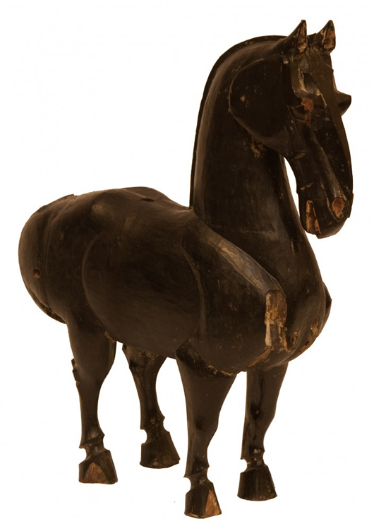Early Western Han to Eastern Han Dynasty lacquered wooden horse. Estimate: $40,000-$50,000. Image courtesy Elite Decorative Arts. 