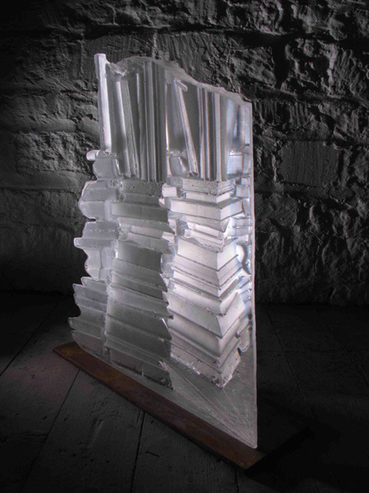 Colin Reid, Still Life with Books, 2009, cast glass, steel, 70 x 62 x 11 cm 
