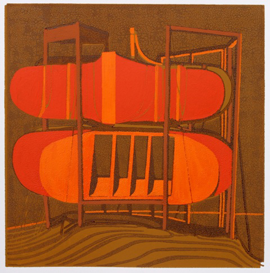 Richard Kenton Webb,  Orangeness (Listen), 2011, 6 colour linocut, 30.5 x 30.5 cm