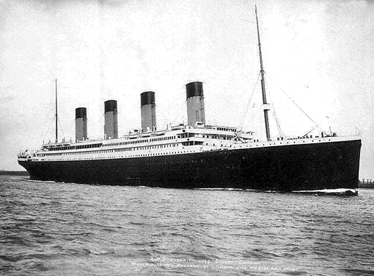 RMS Titanic departing Southampton on April 10, 1912. Image courtesy Wikimedia Commons.