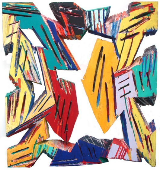 Charles Arnoldi (American, b. 1946-), ‘Untouchable,’ 1988, acrylic painting on chain-sawed multi-layered plywood, 44 by 48 inches, est. $7,000-$9,000. Clark’s Fine Art image.