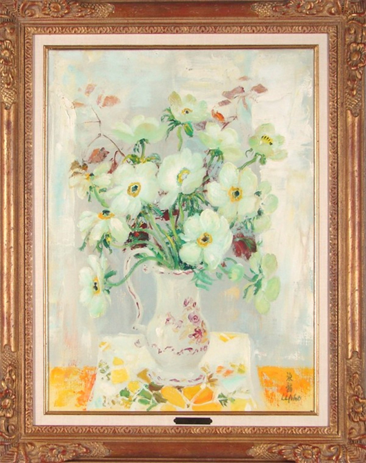 Le Pho (Vietnamese, 1907-2001), ‘Flower Still Life,’ 28¾ by 21¼ inches, ex Wally Findlay Gallery, Beverly Hills; est. $10,000-$15,000. Clark’s Fine Art image.