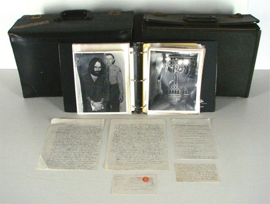 Archive of letters written by Charles Manson to his attorney, Irving Kanarek, during the infamous Helter Skelter trial, est. $1,000-$2,000. Clark’s Fine Art image.