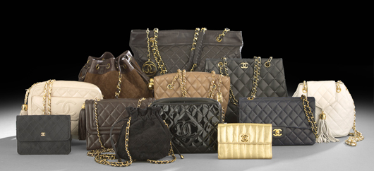 A large collection of designer handbags. Image courtesy New Orleans Auction Galleries Inc. 