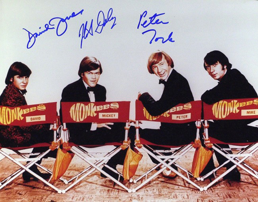 Davy Jones, far left, in a circa-1966 publicity photo of the musical group the Monkees. Image courtesy of LiveAuctioneers.com Archive and The Written Word Autographs.