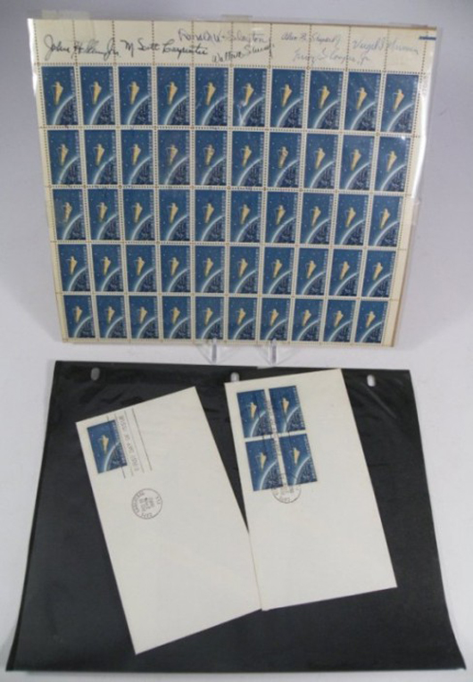 Signed Mercury Seven stamp sheet. Image courtesy Blue Moon Coins Inc.