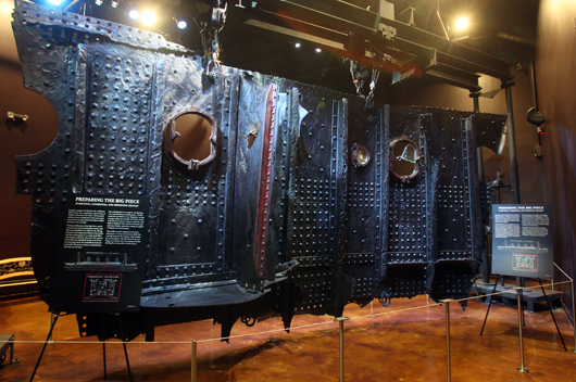 The ‘Big Piece,’ the largest object ever recovered from the wreck site of the RMS Titanic, is from the starboard side of the ship’s hull and contains portholes from C and D decks. It was recovered by the 1998 expedition. Image courtesy RMS Titanic, Inc., a subsidiary of Premier Exhibitions, Inc.
