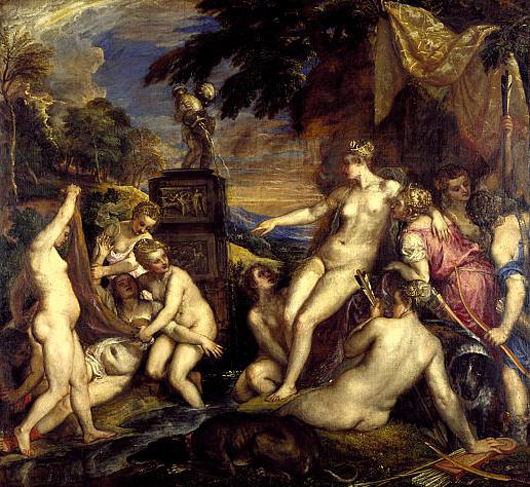 Titian (Italian, 1490-1576), Diana and Callisto, painted 1556-59, oil on canvas, National Gallery of Scotland, Edinburgh. Image obtained through Wikimedia Commons.