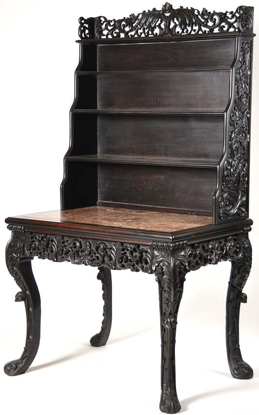 Carved desk/bookcase. Image courtesy John McInnis Auctioneers.