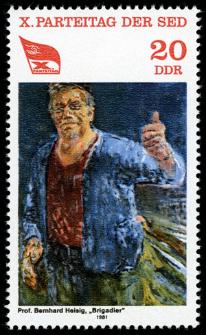 'Brigadier,' a 1981 painting by Bernhard Heisig (German, 1925-2011), appeared on this East German postage stamp. Image courtesy Wikimedia Commons.