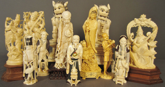 A selection of 19th- to early 20th-century Chinese, Japanese and Indian ivory figures from three different estates. Sterling Associates image.